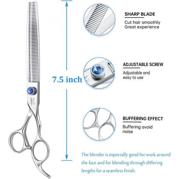 JASON professional 7.5 인치 개용 가위 가위 고양이 애완 동물 개 가위 조정 가능한 나사가있는 미용 가위 56 치아 블렌더 7.5