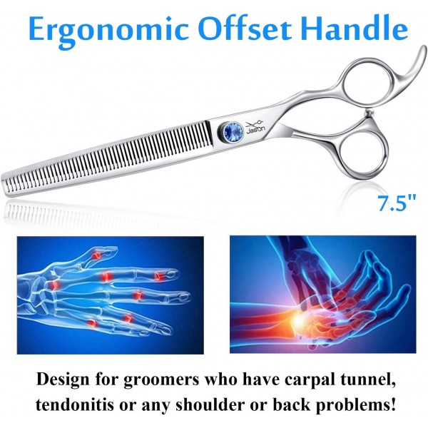JASON professional 7.5 인치 개용 가위 가위 고양이 애완 동물 개 가위 조정 가능한 나사가있는 미용 가위 56 치아 블렌더 7.5