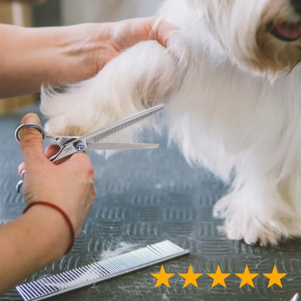 JASON professional 7.5 인치 개용 가위 가위 고양이 애완 동물 개 가위 조정 가능한 나사가있는 미용 가위 56 치아 블렌더 7.5