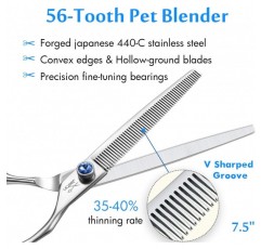 JASON professional 7.5 인치 개용 가위 가위 고양이 애완 동물 개 가위 조정 가능한 나사가있는 미용 가위 56 치아 블렌더 7.5