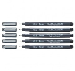 펜텔 포인트라이너 S20P-5A, 파인라이너, 블랙, 방수 및 내광성(0.5mm 5개 팩)