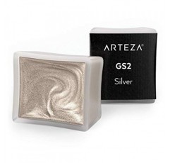 Arteza 금속 수채화 물감, 실버 A701, 반 팬 2개 세트, 진주 페인트, 선명하고 진주빛 색조, 일러스트레이션, 서예, 회화용