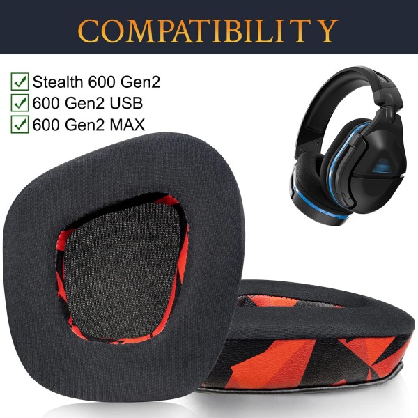 Turtle Beach Stealth 600 Gen 2/600 Gen 2 USB/600 Gen 2 Max 무선 게임용 헤드셋용 SOULWIT 냉각 젤 교체용 이어패드, 소음 차단 기능이 있는 이어 패드 쿠션 폼 냉각 젤-레드 스톰