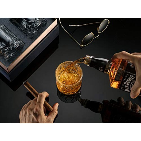 Mixology & Craft - 위스키 잔 선물 세트(4개 록스 잔) - 10온스 크리스탈 구식 위스키 잔(선물 상자 포함) | 스카치, 버번, 꼬냑, 칵테일에 딱 맞습니다 - 남성용 위스키 선물