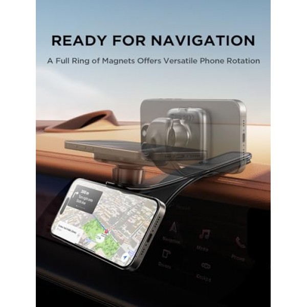 Magsafe 차량용 마운트용, iPhone 15 14 13 12 Pro Plus, 모든 대시보드, 앞 유리, 에어 벤트용 구부릴 수 있는 메모리 티타늄 합금 및 강철 후크 클립과 호환되는 차량용 자기 전
