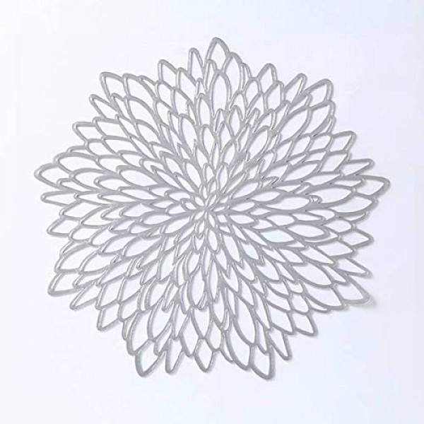 12PCS 장식 Placemats 비닐 중공 식사 매트 미끄럼 방지 단열 금속 테이블 매트 Philopack Silver