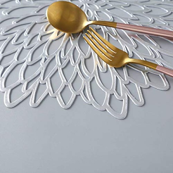 12PCS 장식 Placemats 비닐 중공 식사 매트 미끄럼 방지 단열 금속 테이블 매트 Philopack Silver