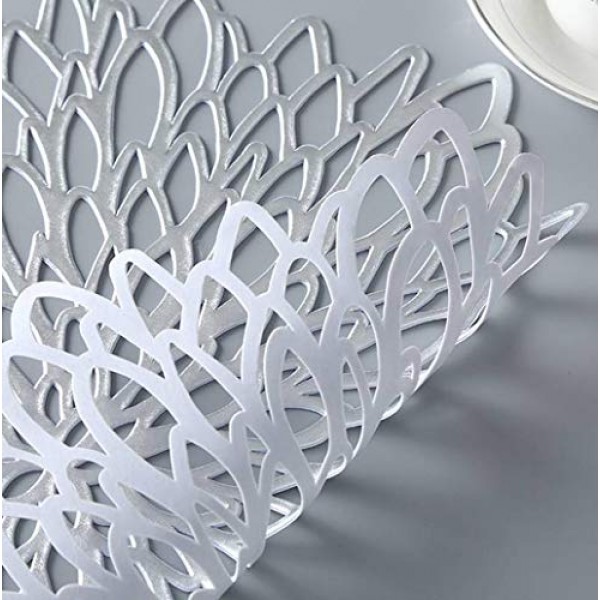 12PCS 장식 Placemats 비닐 중공 식사 매트 미끄럼 방지 단열 금속 테이블 매트 Philopack Silver