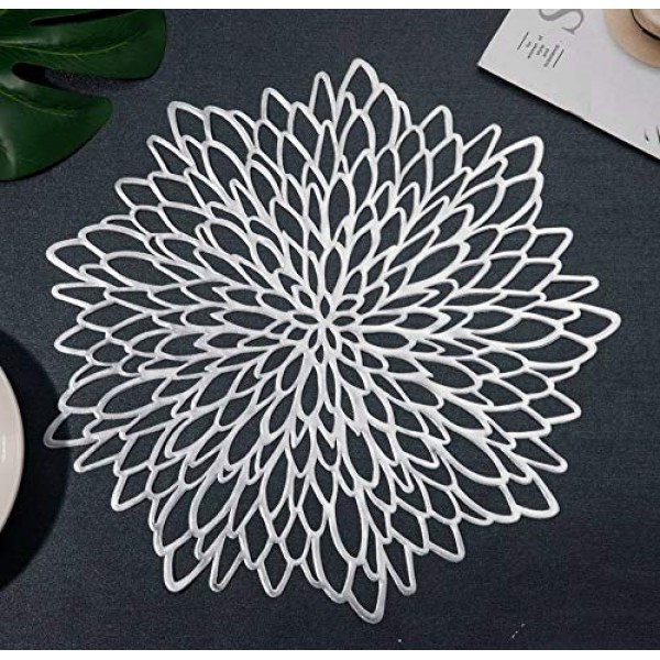 12PCS 장식 Placemats 비닐 중공 식사 매트 미끄럼 방지 단열 금속 테이블 매트 Philopack Silver