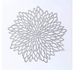 12PCS 장식 Placemats 비닐 중공 식사 매트 미끄럼 방지 단열 금속 테이블 매트 Philopack Silver