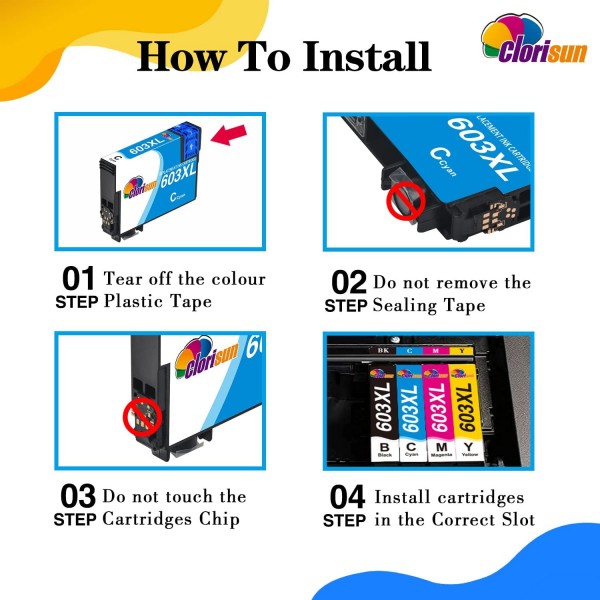 Epson 603XL 603 XL 잉크 카트리지 Epson Workforce WF-2830 WF-2835 WF-2850dwf WF-2850 wf-2810dwf XP-2100 XP-2105 XP-2100 XP-2105 XP-31100 XP용 Clorisun 603XL 잉크 카트리지 )