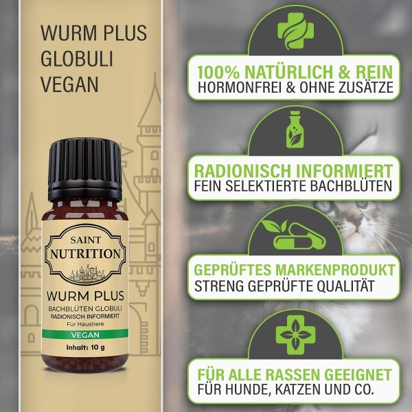 동물을 위한 Saint Nutrition® Vegan Worm Globules - 개와 고양이를 위한 구충 대안, 개와 고양이를 위한 구충 및 자연 영양
