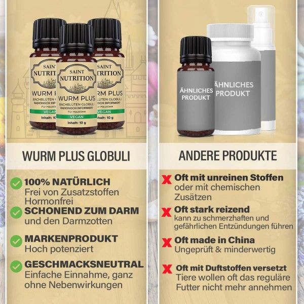 동물을 위한 Saint Nutrition® Vegan Worm Globules - 개와 고양이를 위한 구충 대안, 개와 고양이를 위한 구충 및 자연 영양