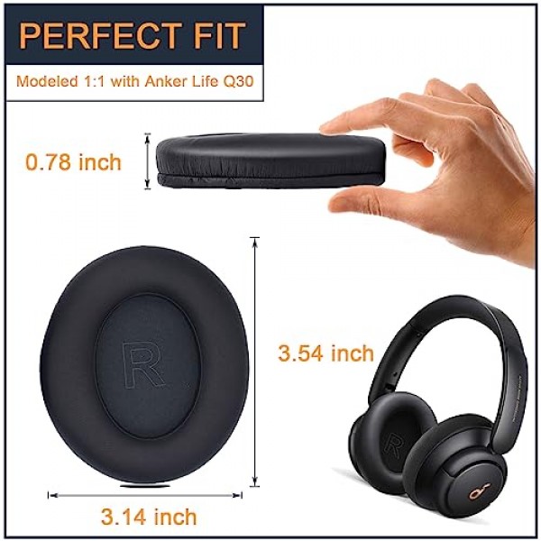 Anker Soundcore Life Q30 q30bt Q35용 이어패드 Soundcore Q30 q30bt & Q35용 교체용 이어 쿠션 패드용 단백질 가죽 및 메모리 폼이 포함된 교체용 이어 쿠션 패드