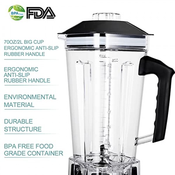 블렌더 전문 조리대 블렌더, 70Oz BPA 프리 용기가 포함된 셰이크 및 스무디용 2200W 고속 상업용 블렌더, 얼음 분쇄용 스무디 메이커, 냉동 디저트 및 견과류 등