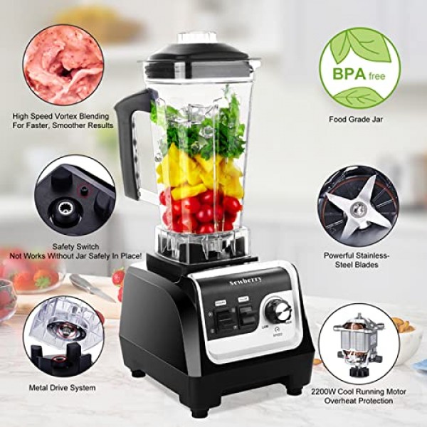 블렌더 전문 조리대 블렌더, 70Oz BPA 프리 용기가 포함된 셰이크 및 스무디용 2200W 고속 상업용 블렌더, 얼음 분쇄용 스무디 메이커, 냉동 디저트 및 견과류 등