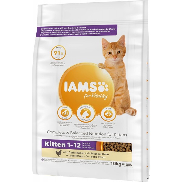 IAMS for Vitality Junior Cat Food with 치킨 - 1-12개월령 고양이용 건조사료, 10kg 치킨 10kg (1팩)