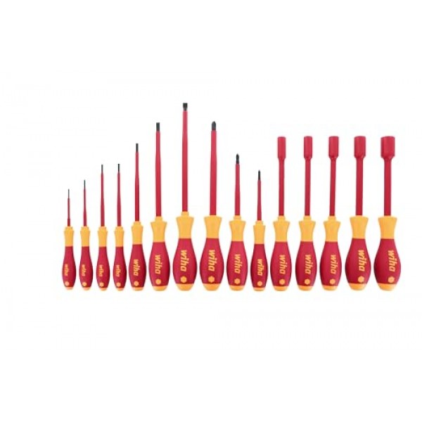 Wiha 32190 슬롯형, 십자형 및 인치형 절연 드라이버 세트, 1000볼트, 15개