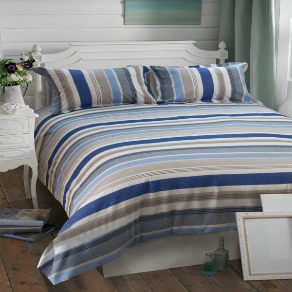 아마존 브랜드 - Umi Textured Weave Striped Duvet Cover Set, 100% Cotton Bedding Set, 1 Duvet Cover 230x220cm with 2 Pillowcase 50x75cm - Blue Stripe (King Set) 230x220+2x50x75cm Multicolored - Blue