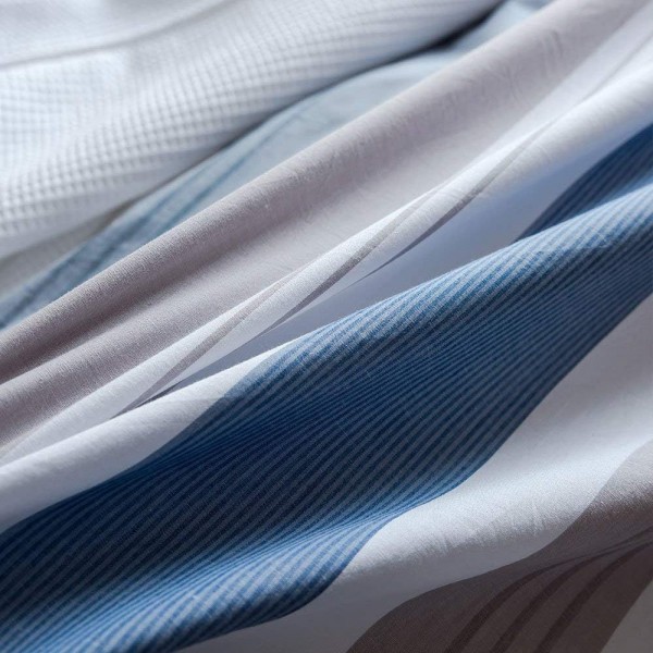 아마존 브랜드 - Umi Textured Weave Striped Duvet Cover Set, 100% Cotton Bedding Set, 1 Duvet Cover 230x220cm with 2 Pillowcase 50x75cm - Blue Stripe (King Set) 230x220+2x50x75cm Multicolored - Blue
