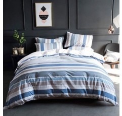아마존 브랜드 - Umi Textured Weave Striped Duvet Cover Set, 100% Cotton Bedding Set, 1 Duvet Cover 230x220cm with 2 Pillowcase 50x75cm - Blue Stripe (King Set) 230x220+2x50x75cm Multicolored - Blue