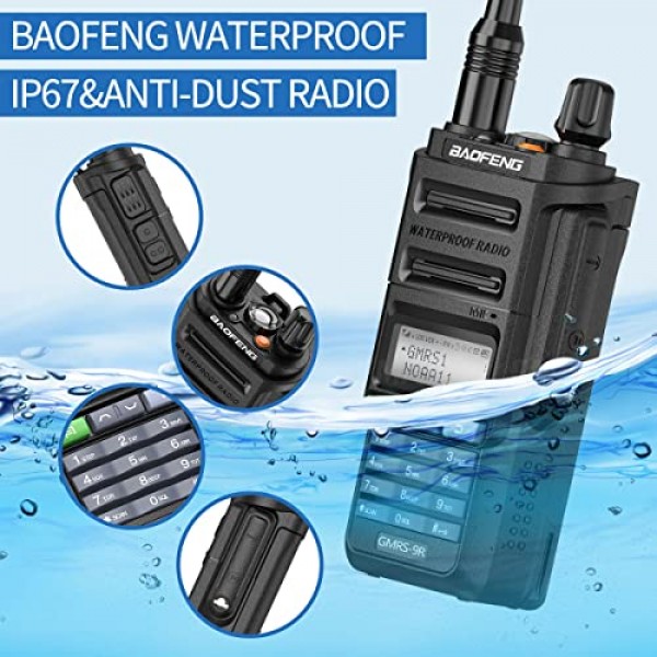 Baofeng GMRS-9R GMRS 라디오 방수 IP67 양방향 라디오 GMRS 중계기 가능 충전식 워키 토키 장거리 NOAA 날씨 경고 추가 전술 안테나, 2800mAh 배터리, 스피커 마이크 스캔