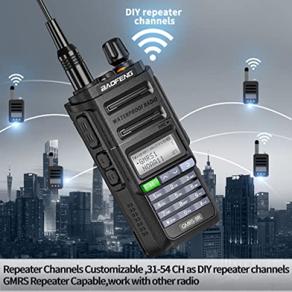 Baofeng GMRS-9R GMRS 라디오 방수 IP67 양방향 라디오 GMRS 중계기 가능 충전식 워키 토키 장거리 NOAA 날씨 경고 추가 전술 안테나, 2800mAh 배터리, 스피커 마이크 스캔
