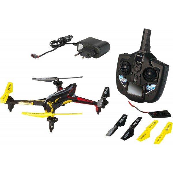 Revell Control RC 쿼드로콥터, 2.4GHz 리모콘으로 원격 제어, 780mAh 배터리, 빠르고 민첩함, 속도 수준 및 뒤집기 기능, 헤드리스, LED 조명, 견고함, QUADROTOX 23913