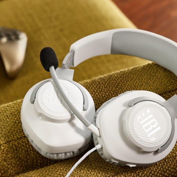 JBL Quantum 100 오버이어 게임용 헤드셋 - 유선 3.5mm 잭 - 탈착식 붐 마이크 포함 - 다양한 플랫폼과 호환 가능 - 흰색 흰색 Quantum 100 싱글