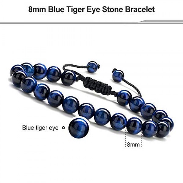 TINGN 남성용 용암석 팔찌, 8mm 호랑이 눈 비즈 팔찌, 천연 요가 비즈 팔찌, 힐링 스톤, 에센셜 오일, 조절 가능한 팔찌, 남성과 여성을 위한 맞춤 선물 팔찌