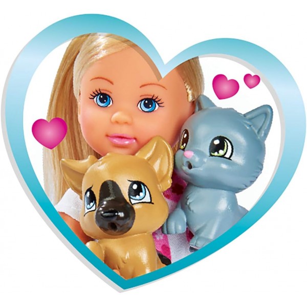 Simba 105733488 - Evi Love Doctor Evi 2-in-1 동물 모빌, Evi 수의사, 접이식 자동차, 수의과 클리닉, 개, 고양이 및 액세서리 포함, 드레스업 인형, 12cm, 3세 이상 어린이용