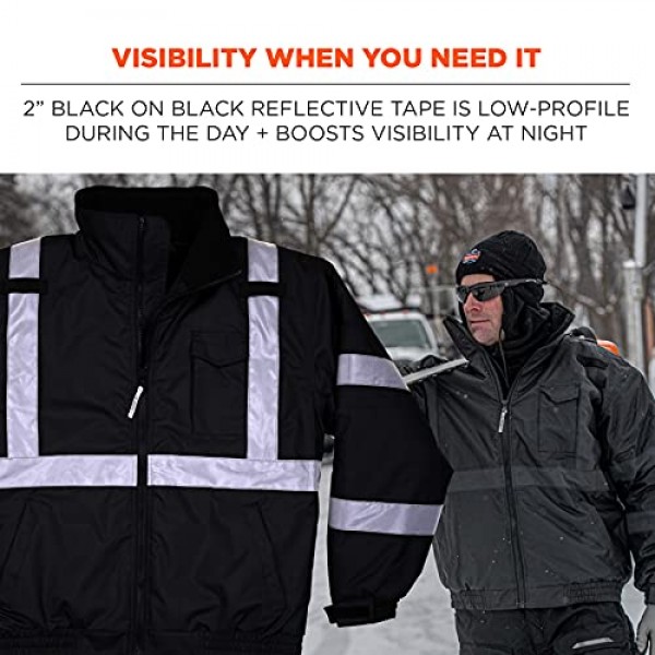 Ergodyne GloWear 8377EV 반사 겨울 봄버 재킷, 야간 또는 저조도 조건에서 향상된 가시성, 단열, 방수
