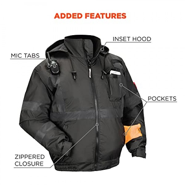 Ergodyne GloWear 8377EV 반사 겨울 봄버 재킷, 야간 또는 저조도 조건에서 향상된 가시성, 단열, 방수