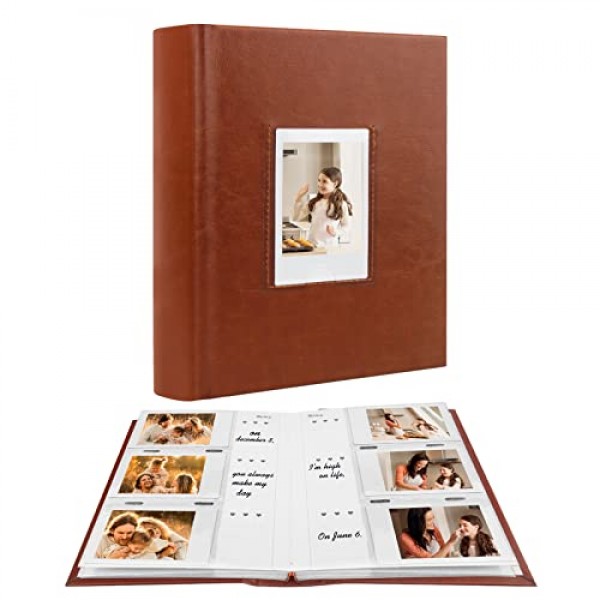 Fujifilm Instax Mini Camera용 사진 앨범, 180포켓 폴라로이드용 쓰기 공간이 있는 사진 앨범, 가죽 커버, Instax Mini 12 11 9 40 8 7 Evo LiPlay 즉석 카메라용 2x3 사진 앨범(갈색)