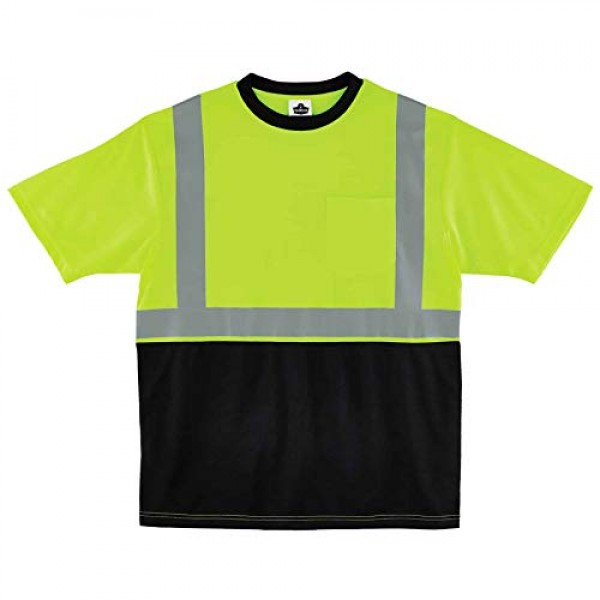 Ergodyne GloWear 8289BK ANSI 검은색 바닥 높은 가시성 주황색 반사 안전 티셔츠, 특대형, 라임