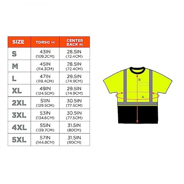 Ergodyne GloWear 8289BK ANSI 검은색 바닥 높은 가시성 주황색 반사 안전 티셔츠, 특대형, 라임