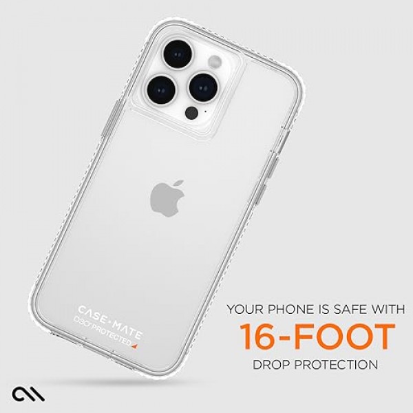 Case-Mate 터프 클리어 iPhone 15 Pro Max 케이스 [16피트 D3O 낙하 보호] [무선 충전 호환] iPhone 15 Pro Max 6.7용 휴대폰 케이스, 충격 방지 소재, 노란색 방지, 긁힘 방지 기술