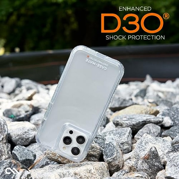 Case-Mate 터프 클리어 iPhone 15 Pro Max 케이스 [16피트 D3O 낙하 보호] [무선 충전 호환] iPhone 15 Pro Max 6.7용 휴대폰 케이스, 충격 방지 소재, 노란색 방지, 긁힘 방지 기술