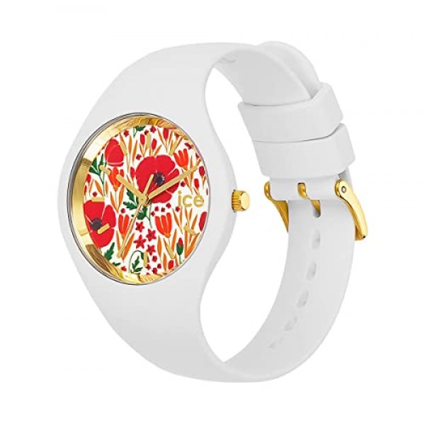 Ice-Watch - ICE Flower Poppy Fields - 실리콘 스트랩이 포함된 화이트 여성용 시계 - 020512(소형), 화이트, 스트랩