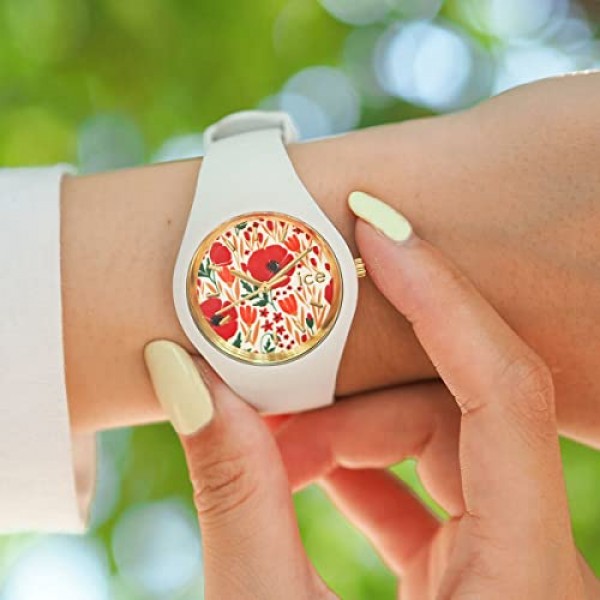 Ice-Watch - ICE Flower Poppy Fields - 실리콘 스트랩이 포함된 화이트 여성용 시계 - 020512(소형), 화이트, 스트랩