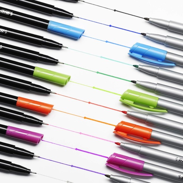 BIC Intensity Fineliner, 펠트 펜 세트, 32개의 펜 및 만다라 및 펠트 펜, 성인 및 어린이용 그림용, 24가지 세척 가능한 색상, 안정된 팁 포함, 펠트 펜이 있는 골판지 케이스 