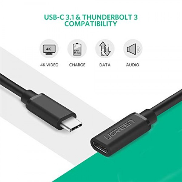 UGREEN USB 유형 C 연장 케이블(10Gbps), USB 3.2 유형 C 남성-여성 고속 충전, MacBook Pro iPad Pro와 호환 Dell XPS 표면 스위치 DJI Mavic 동글 허브, 1.5FT