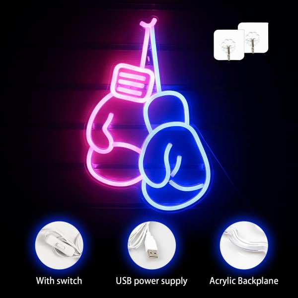 SIGNSHIP 권투 장갑 벽 장식에 대 한 네온 빛 핑크 블루 LED 네온 사인, USB 권투 장갑 권투 체육관에 대 한 네온 사인 휘트니스 침실 장식 남자를 위한 선물 핑크 블루 권투