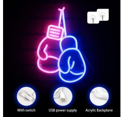 SIGNSHIP 권투 장갑 벽 장식에 대 한 네온 빛 핑크 블루 LED 네온 사인, USB 권투 장갑 권투 체육관에 대 한 네온 사인 휘트니스 침실 장식 남자를 위한 선물 핑크 블루 권투