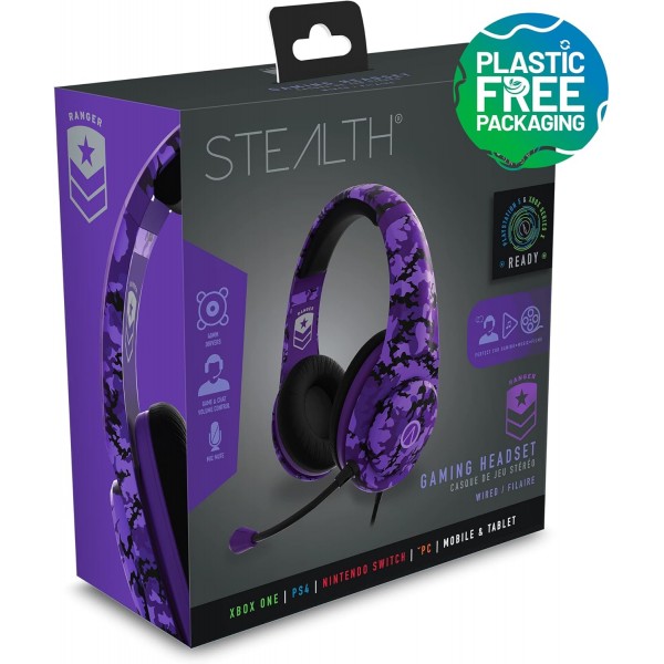 Stealth Ranger Royal Camo Over-Ear 게임용 헤드셋 PS4/PS5 XBOX Nintendo Switch PC with Flexible Mic 3.5mm 잭 1.5m 케이블 가볍고 편안하며 내구성이 뛰어남