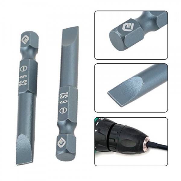 10pcs 50mm 홈 붙이 스크루 드라이버 비트 세트 자기 플랫 헤드 1/4 인치 육각 생크, S2 합금강 H6.3  50  SL6mm
