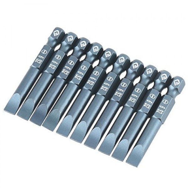 10pcs 50mm 홈 붙이 스크루 드라이버 비트 세트 자기 플랫 헤드 1/4 인치 육각 생크, S2 합금강 H6.3  50  SL6mm