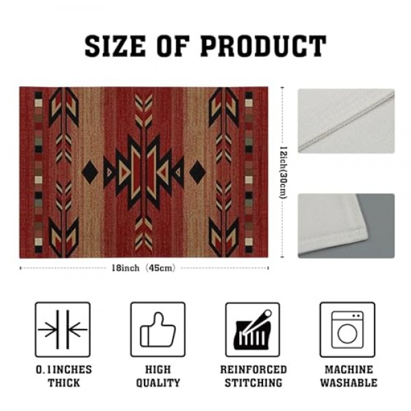 Giwawa 남서부 Placemats 4개의 녹슨 붉은 부족 기하학 장식 테이블 매트 세트 골동품 아메리카 원주민 내열성 빨 수 있는 장소 매트 12x18인치 식사용 주방 농가 장식