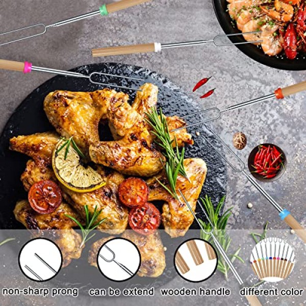 12 팩 화덕용 마시멜로 로스팅 스틱, 화덕용 접이식 스모어 스틱 긴, 마시멜로 스틱 바비큐 도구, 캠프파이어용 핫도그 스틱, TIMDAM 스모어스 꼬치 캠핑 액세서리