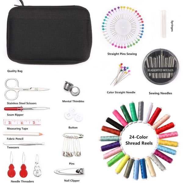 Grenerics sewing kit with,sarastas 130 sewing accessories with,DIY 프리미엄 재봉 용품 종류, 성인, 초보자, 여행 및 비상 상황에 적합 24 스풀, 재봉 바늘 등 장착